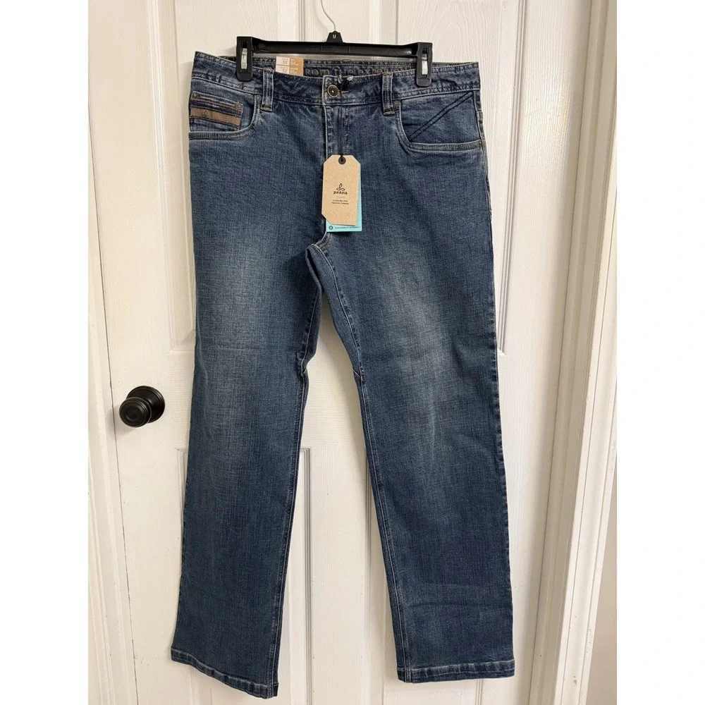 NEW Prana Axiom Jeans Men's 33x32 Stretch Straight Leg Stone Wash Performance